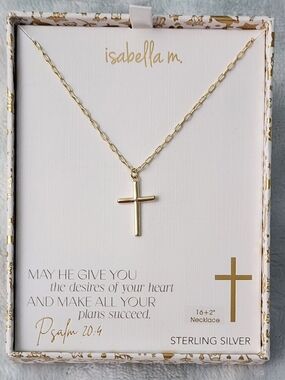 ✨️Gold on Sterling Silver 3D Cross Pendant Necklace ✝️ NEW in Gift Box 🎁 16"+2